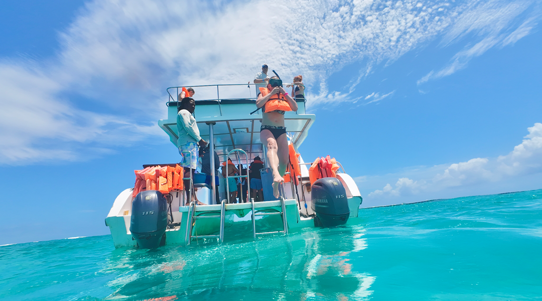 Experiencia de snorkeling en aguas cristalinas de Punta Cana con equipos profesionales y guía especializado.